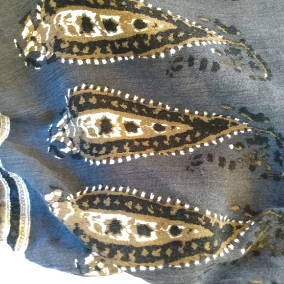 Free People Boho Tunic Black Tan Floral Peasant Top XS Square Neck Crochet Dress - Picture 16 of 16